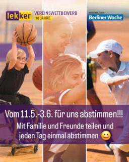 Für unseren Sportverein beim lekker Vereinswettbewerb 2026 abstimmen!  Wir nehmen am lekker Vereinswettbewerb 2026 teil. 35.000 Euro Förderung gibt es für die Nachwuchsarbeit Berliner Sportvereine. Helft uns, in der Abstimmung einen Publikumspreis zu sichern! Jetzt für unser Projekt eine Stimme abgeben: Link im Profil  #lekkervereinswettbewerb2026